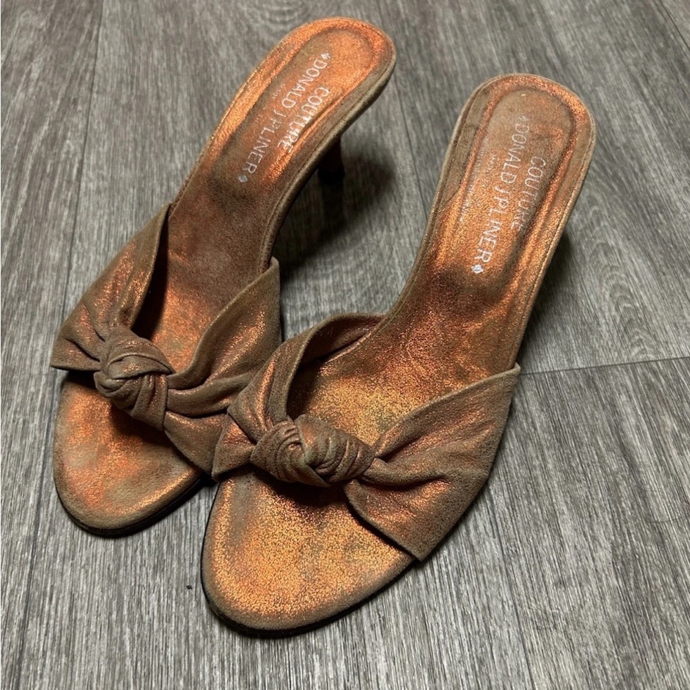 VTG 90’s Donald J Pliner Couture Metallic Orange Open Toe Kitten Heels 7 Italy